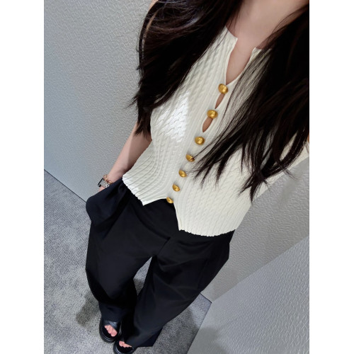 YKY IR020女裝25夏新款針織背心無袖上衣純色絞花肌理春日打底衫