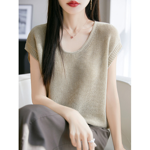 夏季薄款天絲亞麻針織背心女圓領寬松韓版休閒簡約百搭無袖打底衫