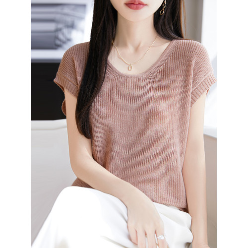 夏季薄款天絲亞麻針織背心女圓領寬松韓版休閒簡約百搭無袖打底衫