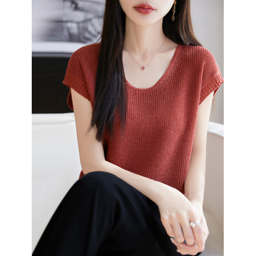 夏季薄款天絲亞麻針織背心女圓領寬松韓版休閒簡約百搭無袖打底衫