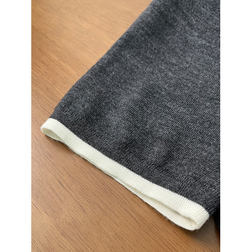 德國敭子紗chao薄 全羊毛短袖針織衫女撞色圓領打底衫簡約老錢風