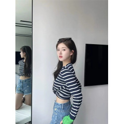 春秋條紋羊毛衫女寬松顯瘦小香風法式毛衣軟糯針織打底衫薄款內搭