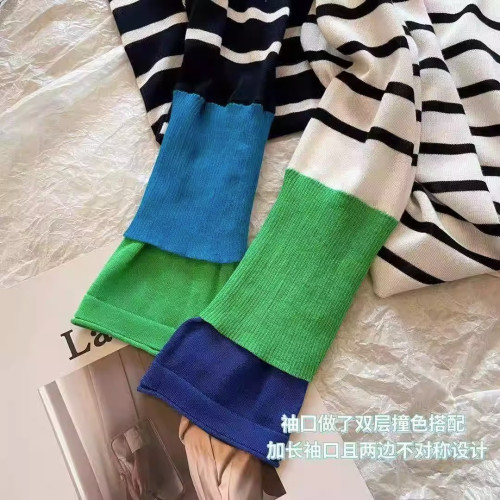 春秋條紋羊毛衫女寬松顯瘦小香風法式毛衣軟糯針織打底衫薄款內搭