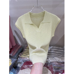 氣質翻領純色百搭薄款針織衫女2025夏季新款修身顯瘦打底衫上衣潮