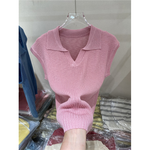 氣質翻領純色百搭薄款針織衫女2025夏季新款修身顯瘦打底衫上衣潮