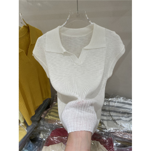 氣質翻領純色百搭薄款針織衫女2025夏季新款修身顯瘦打底衫上衣潮