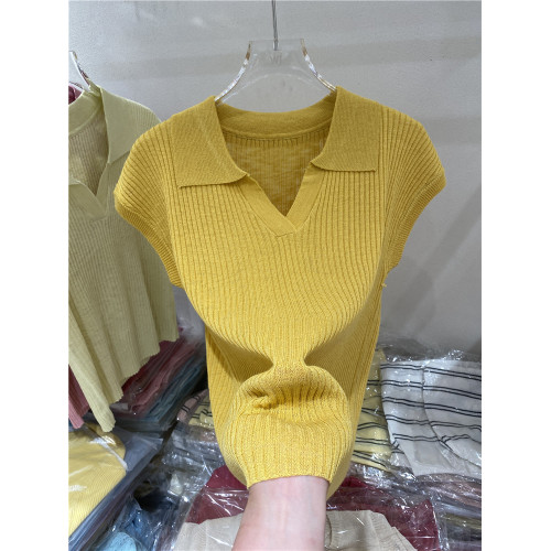 氣質翻領純色百搭薄款針織衫女2025夏季新款修身顯瘦打底衫上衣潮