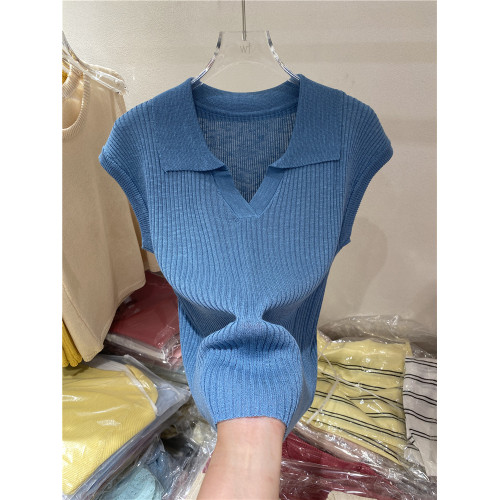 氣質翻領純色百搭薄款針織衫女2025夏季新款修身顯瘦打底衫上衣潮