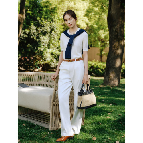 EP雅瑩2025夏裝新款女裝 翻領修身打底衫短袖套頭POLO針織衫9547B