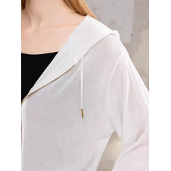 天絲針織開衫女連帽長袖上衣薄款防曬衫外套百搭涼感打底衫