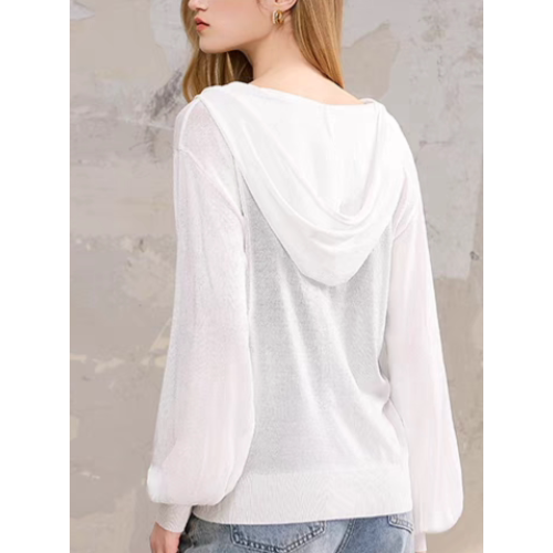 天絲針織開衫女連帽長袖上衣薄款防曬衫外套百搭涼感打底衫