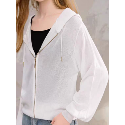 天絲針織開衫女連帽長袖上衣薄款防曬衫外套百搭涼感打底衫