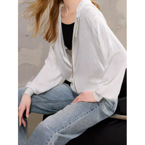 天絲針織開衫女連帽長袖上衣薄款防曬衫外套百搭涼感打底衫