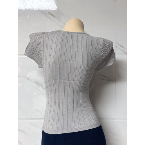 朵朵良品 自製甜美蝴蝶結系帶修身顯瘦絞花短袖針織衫 打底衫