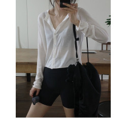 灰色天絲羊毛開衫女圓領長袖上衣薄款針織衫外套百搭短款打底衫