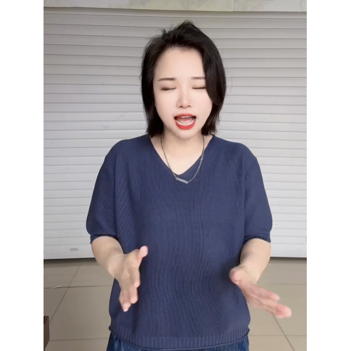 2025年夏季V領短袖針織衫女韓版大碼寬松短袖打底衫純色套頭上衣