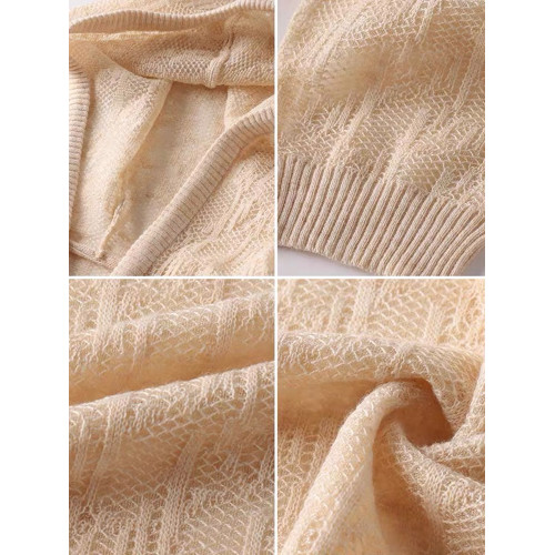 夏裝薄款連帽純色冰絲鏤空針織衫女復古寬松長袖打底衫上衣百搭薄