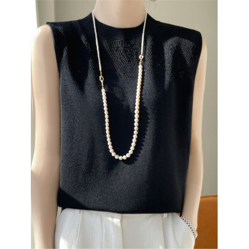 奧萊折釦店鏤空鉤花無袖針織背心女夏圓領薄款針織內搭上衣打底衫