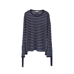 SHEJIA ED條紋長袖針織衫圓領套頭毛衣25春新休閒打底衫毛織上衣