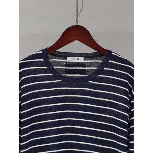 SHEJIA ED條紋長袖針織衫圓領套頭毛衣25春新休閒打底衫毛織上衣