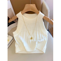 小香風冰絲針織掛脖背心女夏季款外穿短款打底衫別致露肩無袖上衣