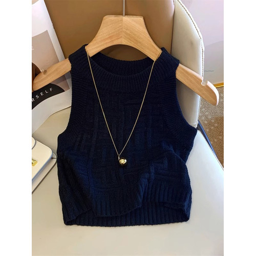 小香風冰絲針織掛脖背心女夏季款外穿短款打底衫別致露肩無袖上衣