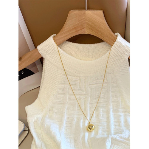 小香風冰絲針織掛脖背心女夏季款外穿短款打底衫別致露肩無袖上衣