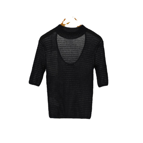 SHEJIA ED後背鏤空黑色針織衫微透短袖打底衫女24春款含羊毛上衣