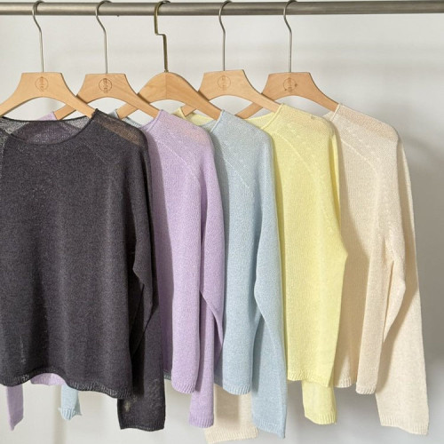 島國jin口和紙紗混紡圓領V領針織衫薄寬松顯瘦防曬罩衫套頭打底衫