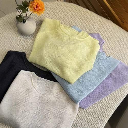 島國jin口和紙紗混紡圓領V領針織衫薄寬松顯瘦防曬罩衫套頭打底衫