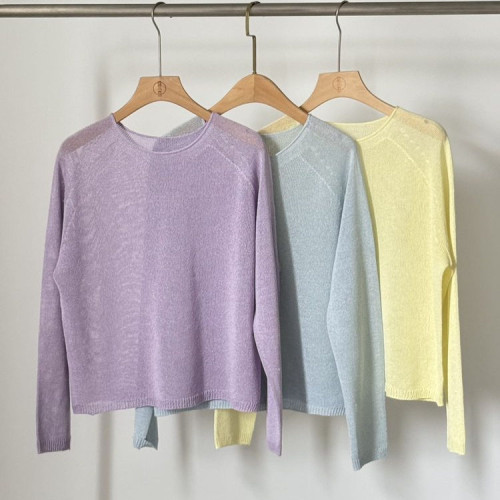 島國jin口和紙紗混紡圓領V領針織衫薄寬松顯瘦防曬罩衫套頭打底衫