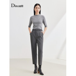 Ditto/迪圖2025秋季新款毛衣百搭休閒氣質打底衫中袖圓領針織衫