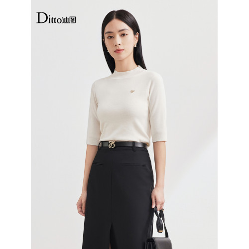 Ditto/迪圖2025秋季新款毛衣百搭休閒氣質打底衫中袖圓領針織衫