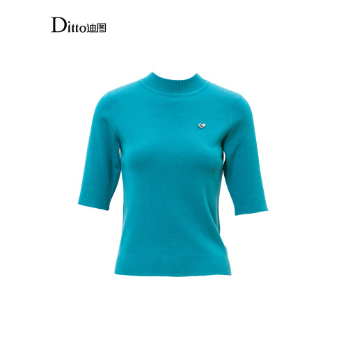 Ditto/迪圖2025秋季新款毛衣百搭休閒氣質打底衫中袖圓領針織衫