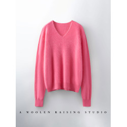 一線成衣山羊絨衫拉絨女V領羊毛衫無縫套頭毛衣寬松針織打底衫純