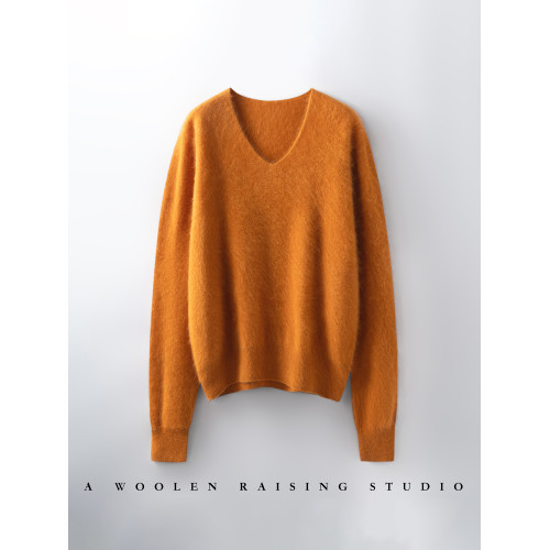 一線成衣山羊絨衫拉絨女V領羊毛衫無縫套頭毛衣寬松針織打底衫純