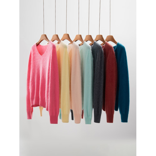 一線成衣山羊絨衫拉絨女V領羊毛衫無縫套頭毛衣寬松針織打底衫純