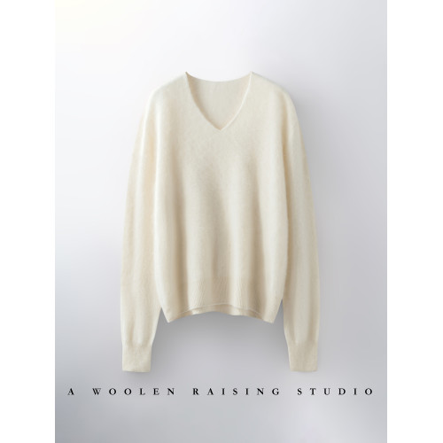 一線成衣山羊絨衫拉絨女V領羊毛衫無縫套頭毛衣寬松針織打底衫純
