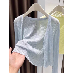 天絲羊毛開衫女V領短款長袖針織衫外套薄款防曬衫百搭打底衫外套