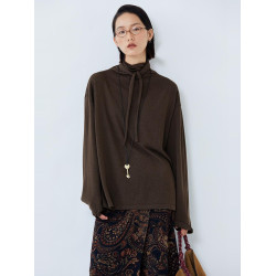 ROHEME慵懶風文藝領巾式圍領針織衫女秋冬款內搭設計感羊毛打底衫