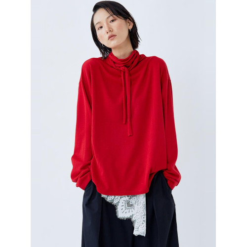 ROHEME慵懶風文藝領巾式圍領針織衫女秋冬款內搭設計感羊毛打底衫