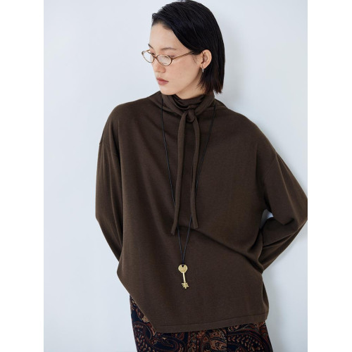 ROHEME慵懶風文藝領巾式圍領針織衫女秋冬款內搭設計感羊毛打底衫