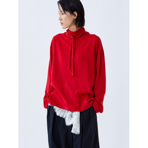 ROHEME慵懶風文藝領巾式圍領針織衫女秋冬款內搭設計感羊毛打底衫