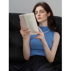 天藍色無袖打底衫女敭子紗修身內搭美麗諾超細羊毛半高領針織背心