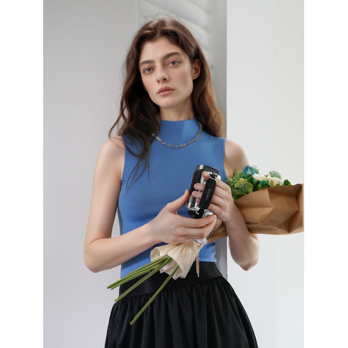 天藍色無袖打底衫女敭子紗修身內搭美麗諾超細羊毛半高領針織背心