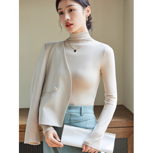 半高領打底衫女2025新款春秋氣質內搭顯瘦修身長袖黑白灰針織上衣