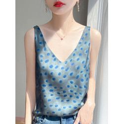 夏季絲滑緞面v領吊帶背心女套頭無袖薄款打底衫寬松上衣花色內搭