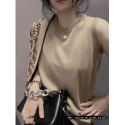 衣唯碩086春夏新款高級超細羊毛圓領無袖寬松百搭打底衫針織衫女