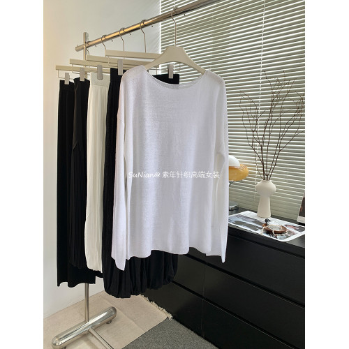 2025早春新款女裝時尚圓領長袖針織衫女寬松顯瘦百搭打底衫上衣