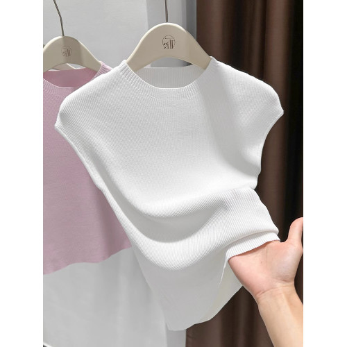 氣質半高領天絲針織背心女薄款無袖休閒打底衫韓系百搭坎肩上衣夏